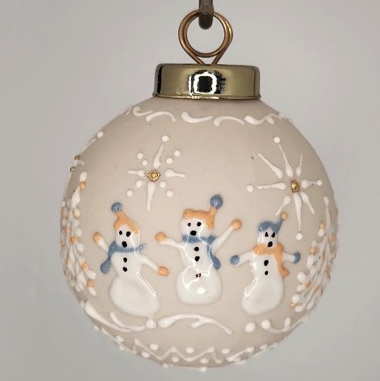 Snow People Ivory Porcelain Christmas Ornament 2.5"