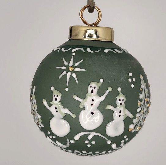 Snow People Green Porcelain Christmas Ornament 2.5"