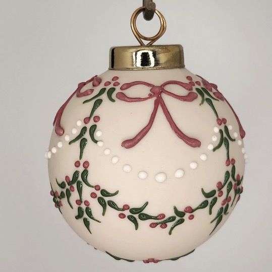 Swag Porcelain Christmas Ornament: Red & Green on Ivory 2.5"