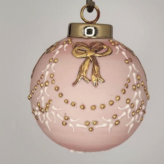 Swag Porcelain Christmas Ornament: Gold on Pink 2.5"