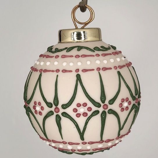 Classic Porcelain Christmas Ornament: Red & Green on White 2.5"