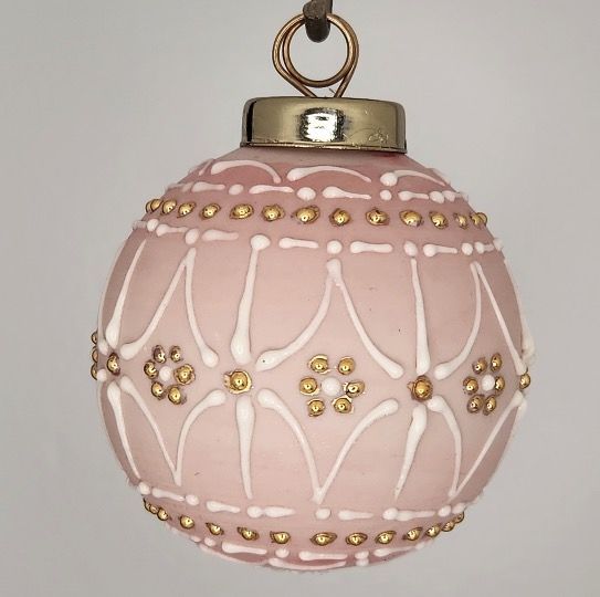Classic Porcelain Christmas Ornament: White & Gold on Pink 2.5"
