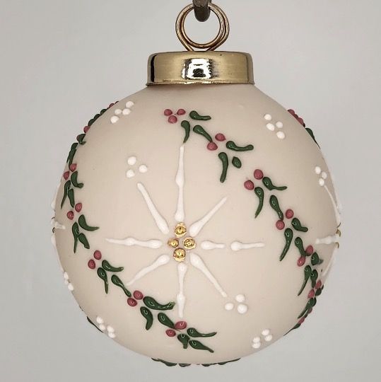 Bavarian Twist Porcelain Christmas Ornament: Red & Green on Ivory 2.5"