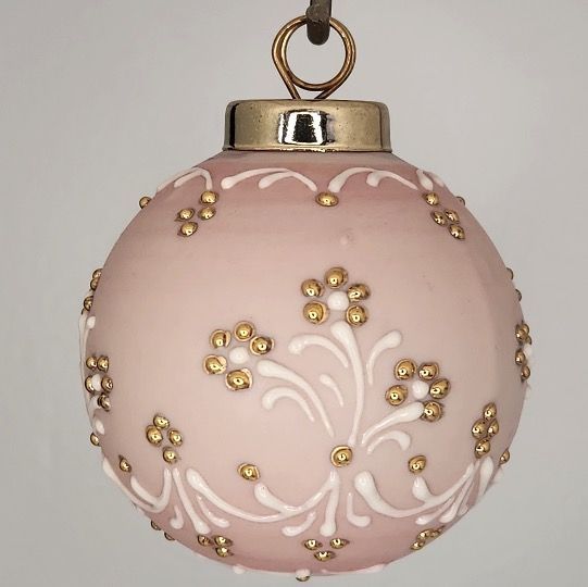 Windflowers Porcelain Christmas Ornament: Gold & White on Blue 2.5"