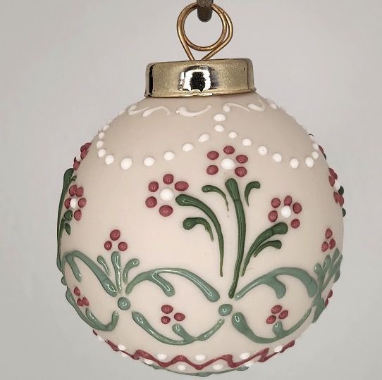 Windflowers Porcelain Christmas Ornament: Red & Green on Ivory 2.5"