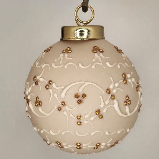 Garden Scroll Porcelain Christmas Ornament: Gold on Ivory 2.5"