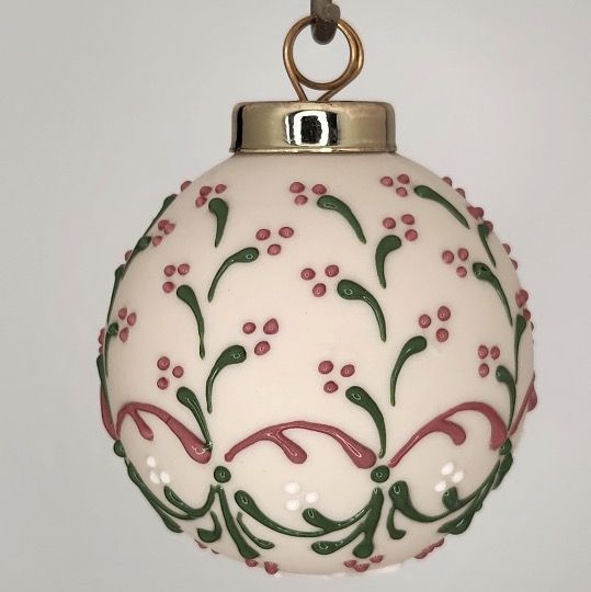 Holiday Berries Christmas Ornament: Red & Green on Ivory 2.5"