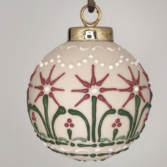 Poinsettias Christmas Ornament: Red & Green on Ivory 2.5"