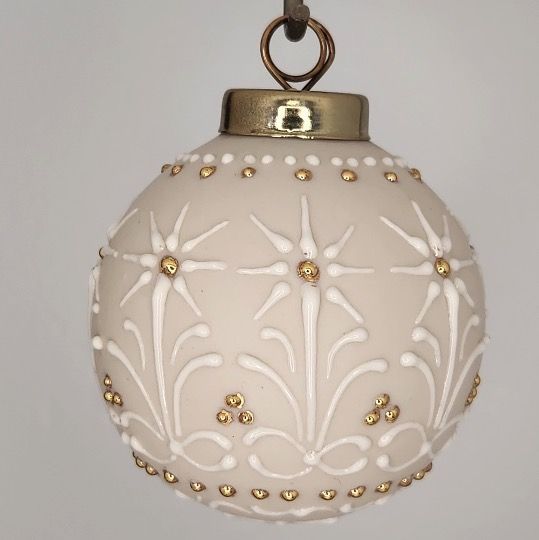 Poinsettias Christmas Ornament: Gold & White on Ivory 2.5"