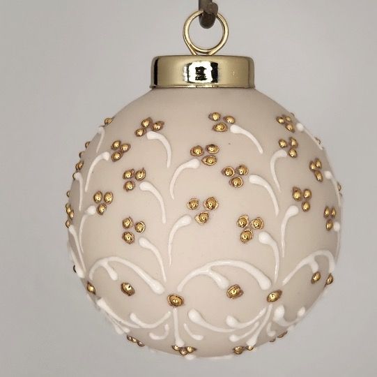 Holiday Berries Christmas Ornament: Gold & White on Ivory 2.5"