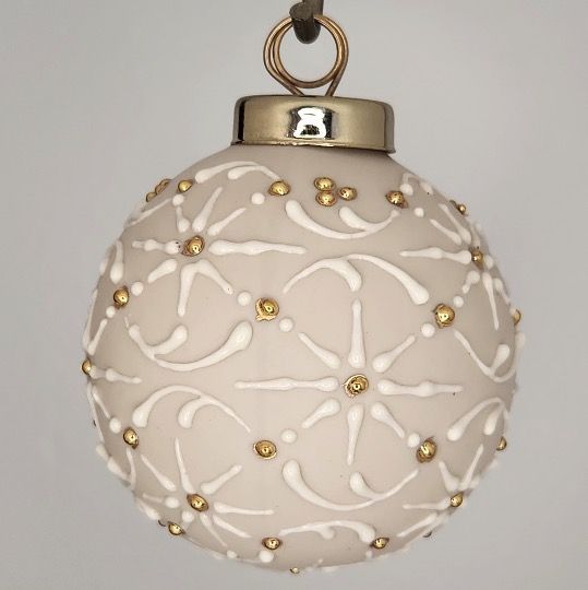 Snow Flakes Christmas Ornament: Gold & White on Ivory 2.5"