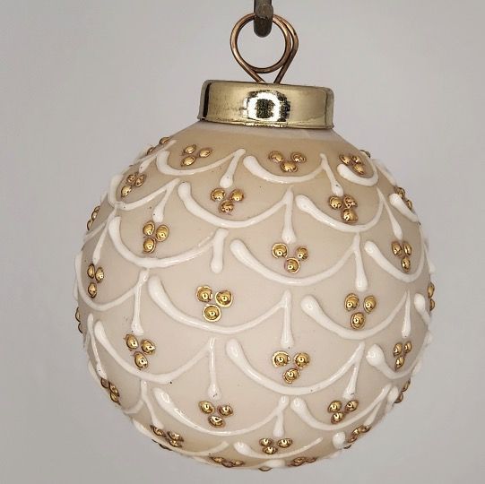 Pinecone Christmas Ornament: Gold & White on Ivory 2.5"