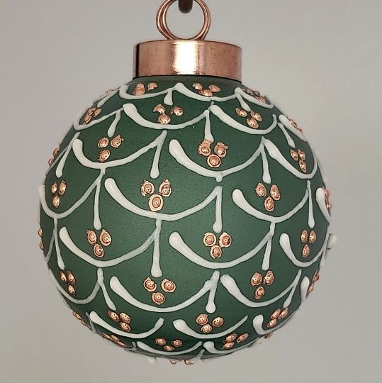Pinecone Christmas Ornament: Gold & White on Green 2.5"