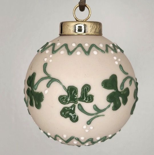 Shamrocks Christmas Ornament: Green on Ivory 2.5"