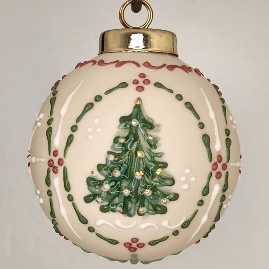 O Christmas Tree Porcelain Christmas Ornament: Red & Green on Ivory 2.5"