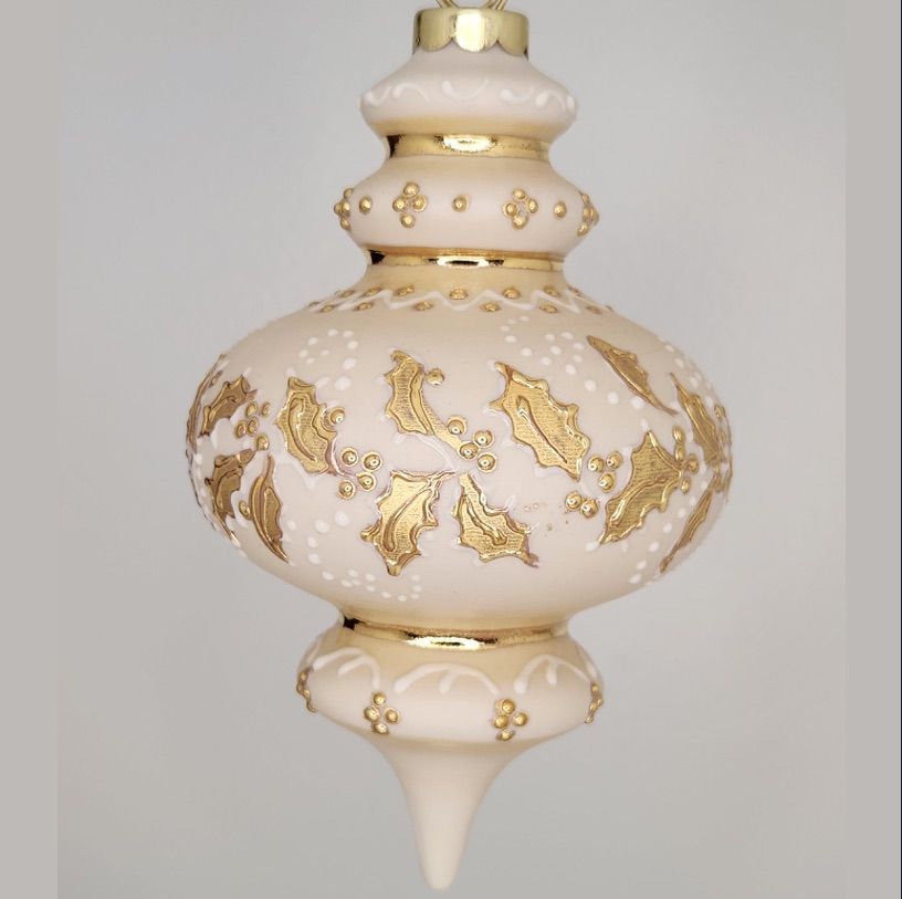 Avignon Holly Ivory Porcelain Christmas Ornament 5.5"