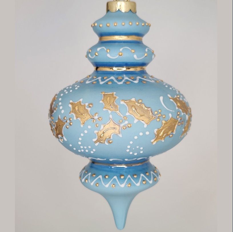 Avignon Holly Blue Porcelain Christmas Ornament 5.5"