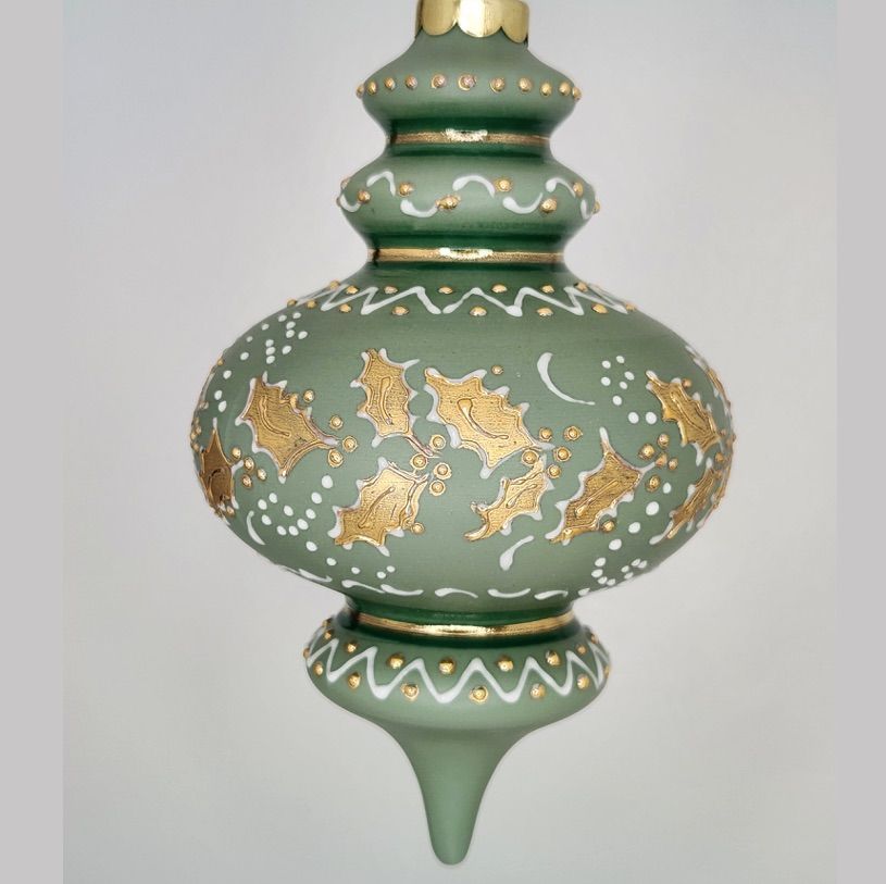 Avignon Holly Green Porcelain Christmas Ornament 5.5"