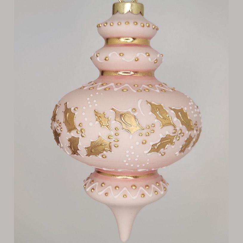 Avignon Holly Pink Porcelain Christmas Ornament 5.5"