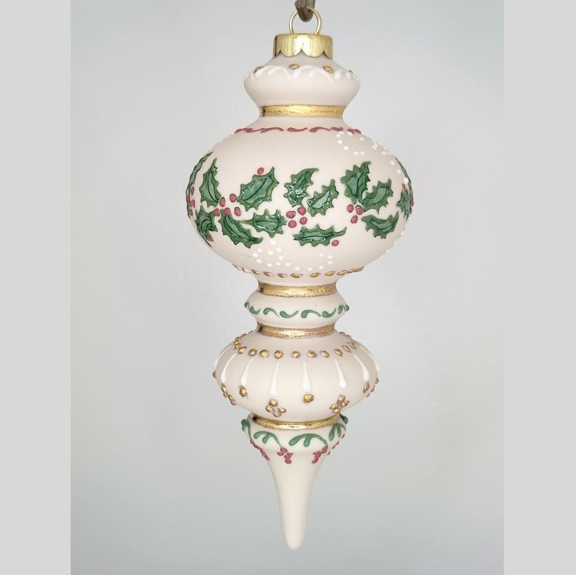 Alexandria Holly Ivory, Red, Green Porcelain Christmas Ornament 6"