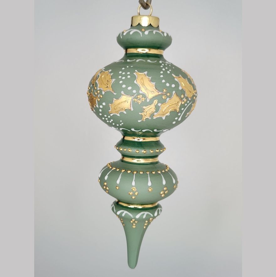Alexandria Holly Green Porcelain Christmas Ornament 6"
