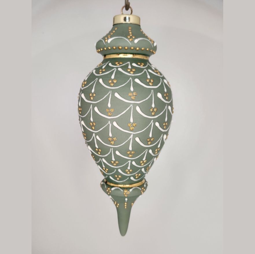 Granville Pinecone Green Porcelain Christmas Ornament 7.75"