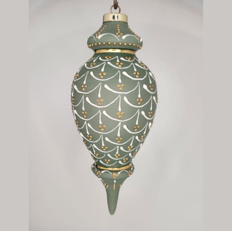 Granville Pinecone Green Porcelain Christmas Ornament 7.75"