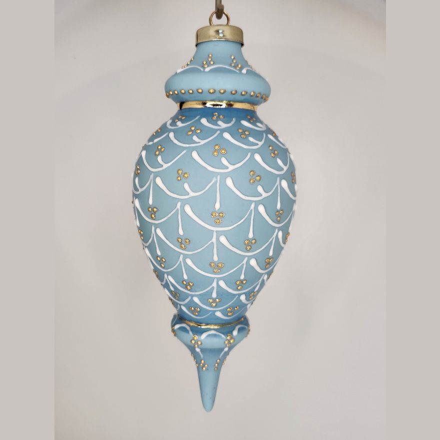 Granville Pinecone Blue Porcelain Christmas Ornament 7.75"