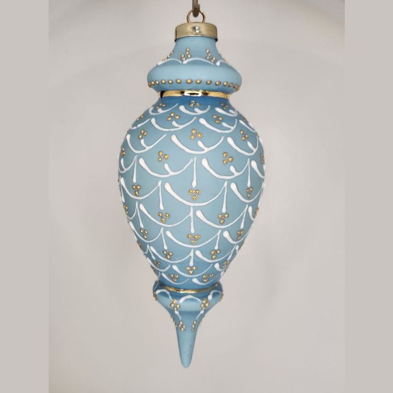 Granville Pinecone Blue Porcelain Christmas Ornament 7.75"