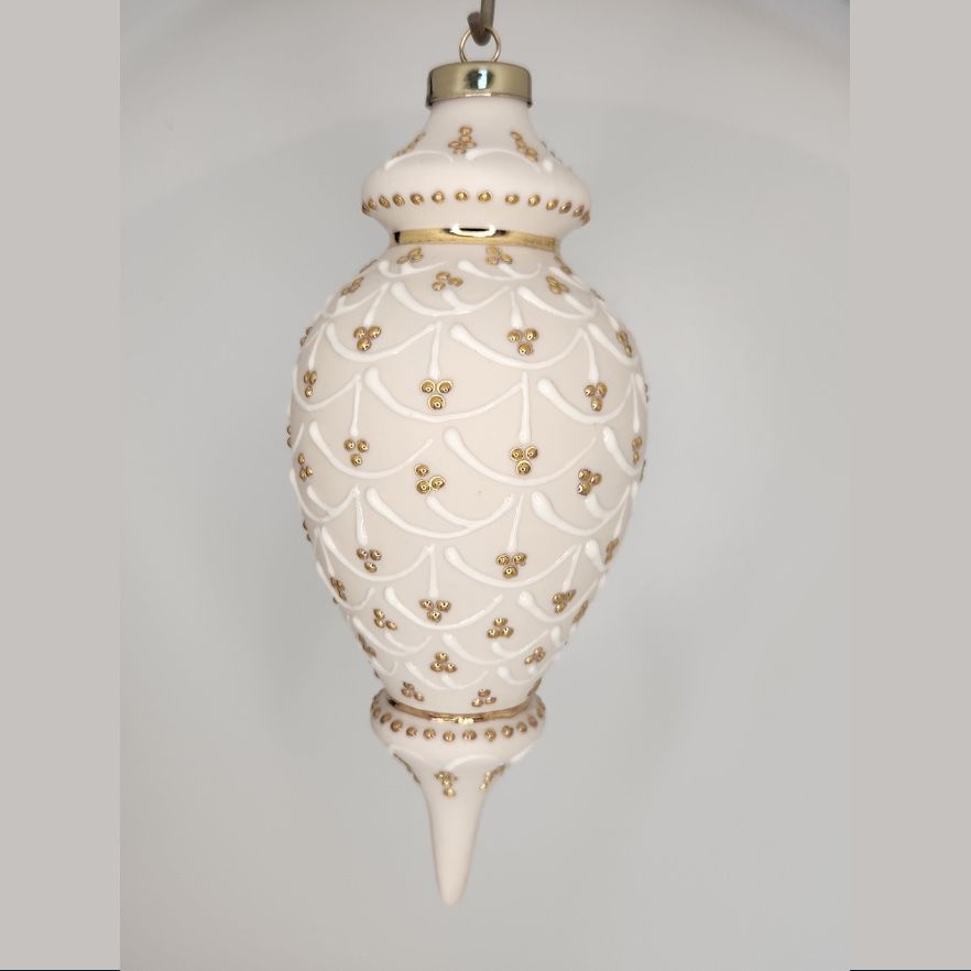 Granville Pinecone Ivory Porcelain Christmas Ornament 7.75"