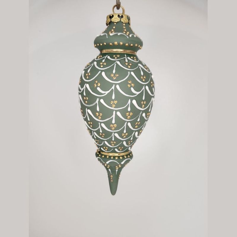 Petite Granville Pinecone Green Porcelain Christmas Ornament 6.75"