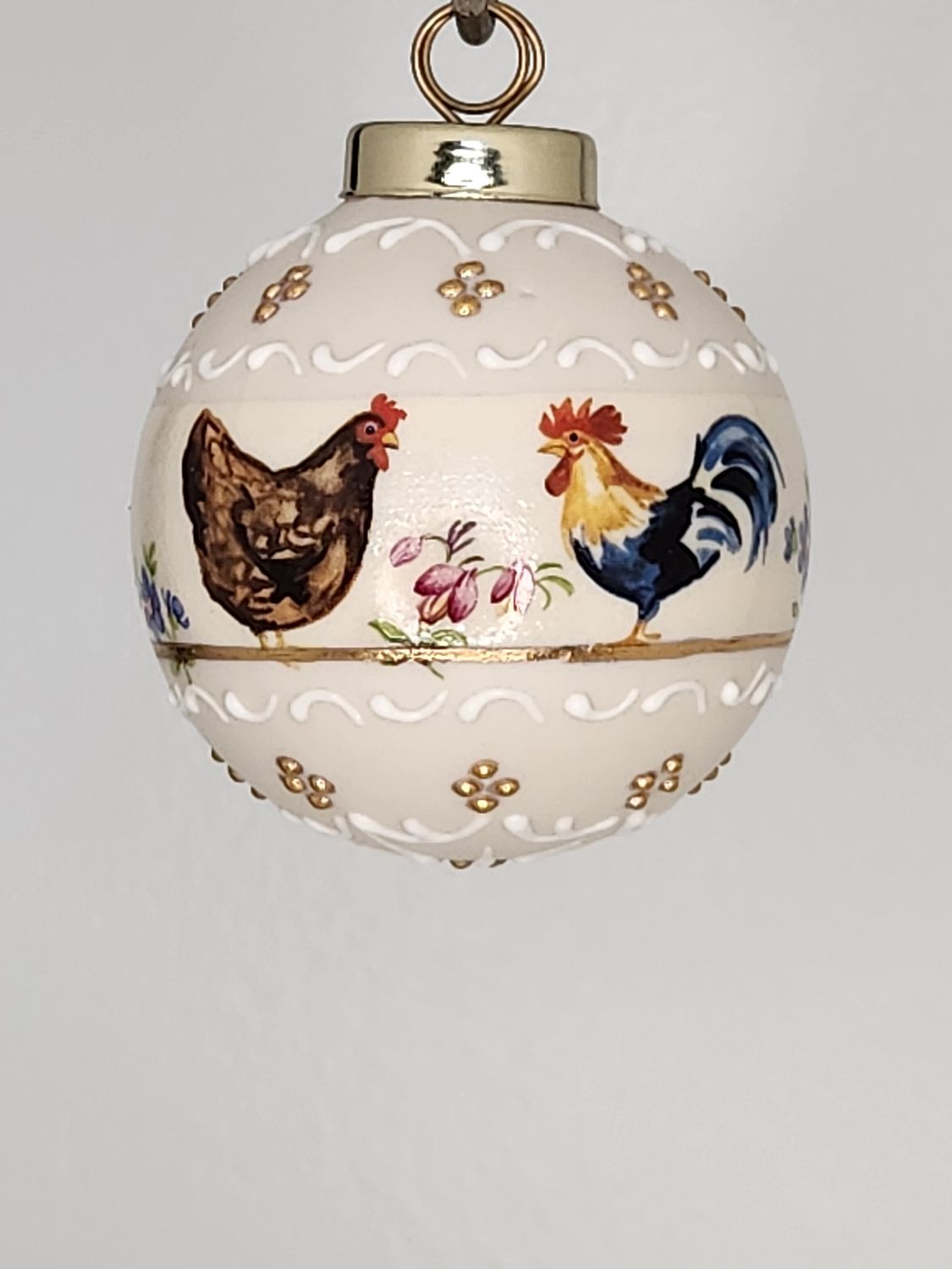 Barnyard Chickens Porcelain Christmas Ornament 2.5"