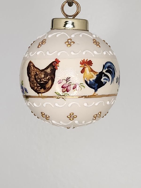 Barnyard Chickens Porcelain Christmas Ornament 2.5"