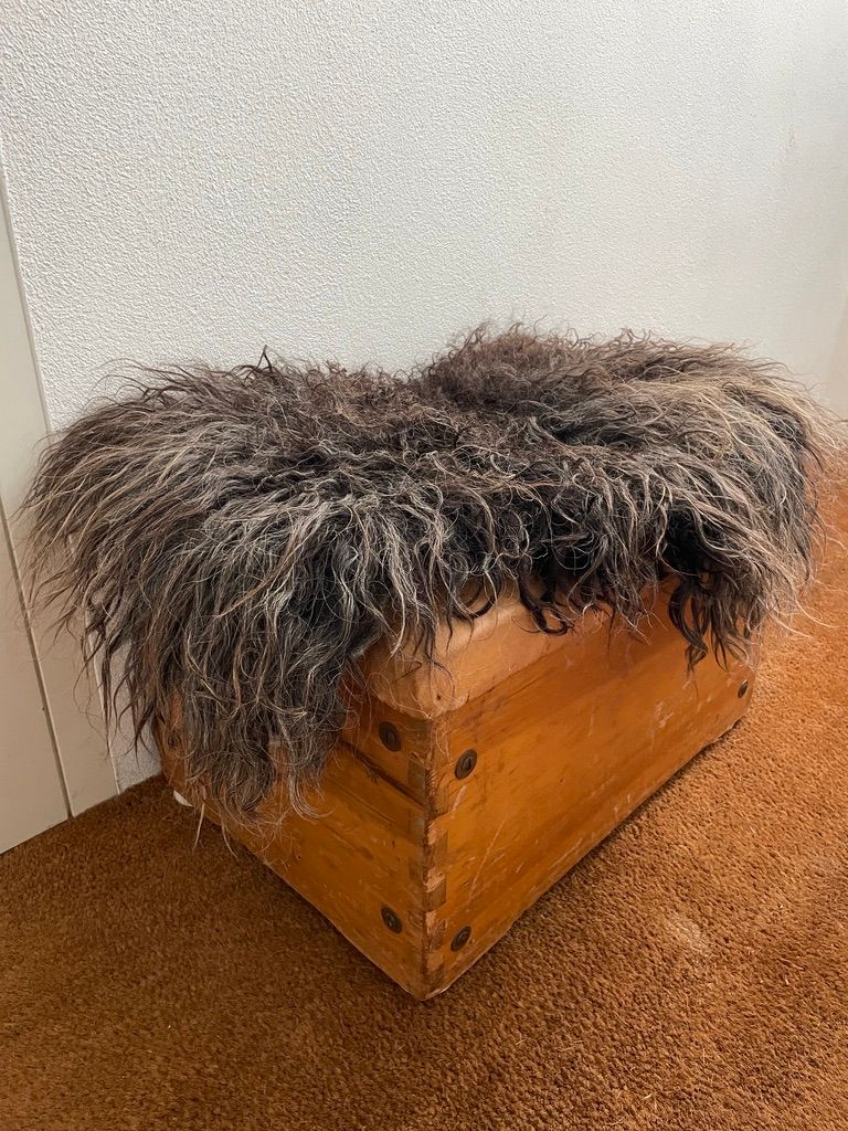 Schönes graues Fell vom ungarischen Zackelschaf für Wand, Boden oder Sofa, ca 95 x 55cm.