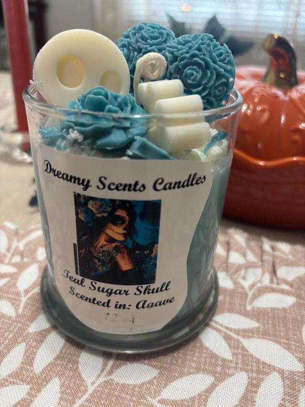 Teal Sugar skull 12 oz scented in Agave