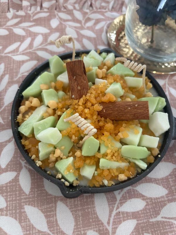 5 incgh Apple Caramel Crumble in cast iron skillet