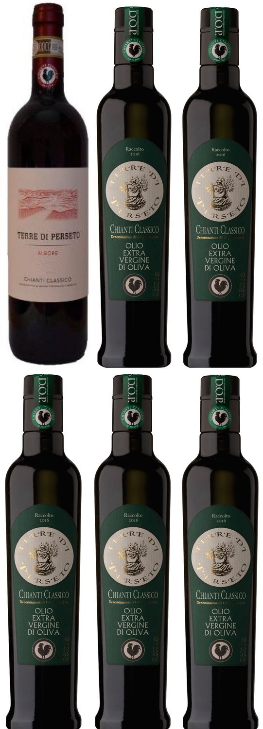 1 ALBORE CHIANTI CLASS +5 CHIANTI CLASSICO DOP BLACK ROOSTER EXTRA VIRGIN OLIVE OIL // TOTAL PRICE FOR 6 BOTTLES 1 ALBORE CHIANTI CLASS +5 CHIANTI CLASSICO DOP BLACK ROOSTER EXTRA VIRGIN OLIVE OIL // TOTAL PRICE FOR 6 BOTTLES