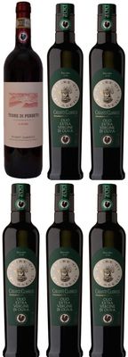 1 ALBORE CHIANTI CLASS +5 CHIANTI CLASSICO DOP BLACK ROOSTER EXTRA VIRGIN OLIVE OIL // TOTAL PRICE FOR 6 BOTTLES 1 ALBORE CHIANTI CLASS +5 CHIANTI CLASSICO DOP BLACK ROOSTER EXTRA VIRGIN OLIVE OIL // TOTAL PRICE FOR 6 BOTTLES
