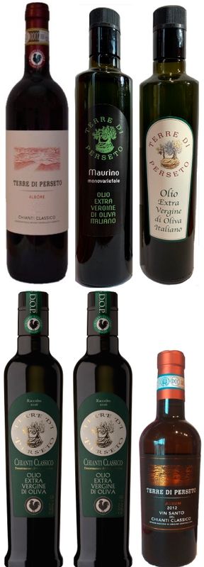 1 ALBORE CHIANTI CLASS +1 VIN SANTO DESSERT WINE +4 EXTRA VIRGIN OLIVE OILS (2 DOP Chianti Classico E.V.O.O.+1 MAURINO E.V.O.O.+1 ITALIAN E.V.O.O.)/ TOTAL PRICE FOR 6 BOTTLES 1 ALBORE CHIANTI CLASS +1 VIN SANTO DESSERT WINE +4 EXTRA VIRGIN OLIVE OILS (2 DOP Chianti Classico E.V.O.O.+1 MAURINO E.V.O.O.+1 ITALIAN E.V.O.O.)/ TOTAL PRICE FOR 6 BOTTLES
