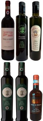 1 ALBORE CHIANTI CLASS +1 VIN SANTO DESSERT WINE +4 EXTRA VIRGIN OLIVE OILS (2 DOP Chianti Classico E.V.O.O.+1 MAURINO E.V.O.O.+1 ITALIAN E.V.O.O.)/ TOTAL PRICE FOR 6 BOTTLES 1 ALBORE CHIANTI CLASS +1 VIN SANTO DESSERT WINE +4 EXTRA VIRGIN OLIVE OILS (2 DOP Chianti Classico E.V.O.O.+1 MAURINO E.V.O.O.+1 ITALIAN E.V.O.O.)/ TOTAL PRICE FOR 6 BOTTLES