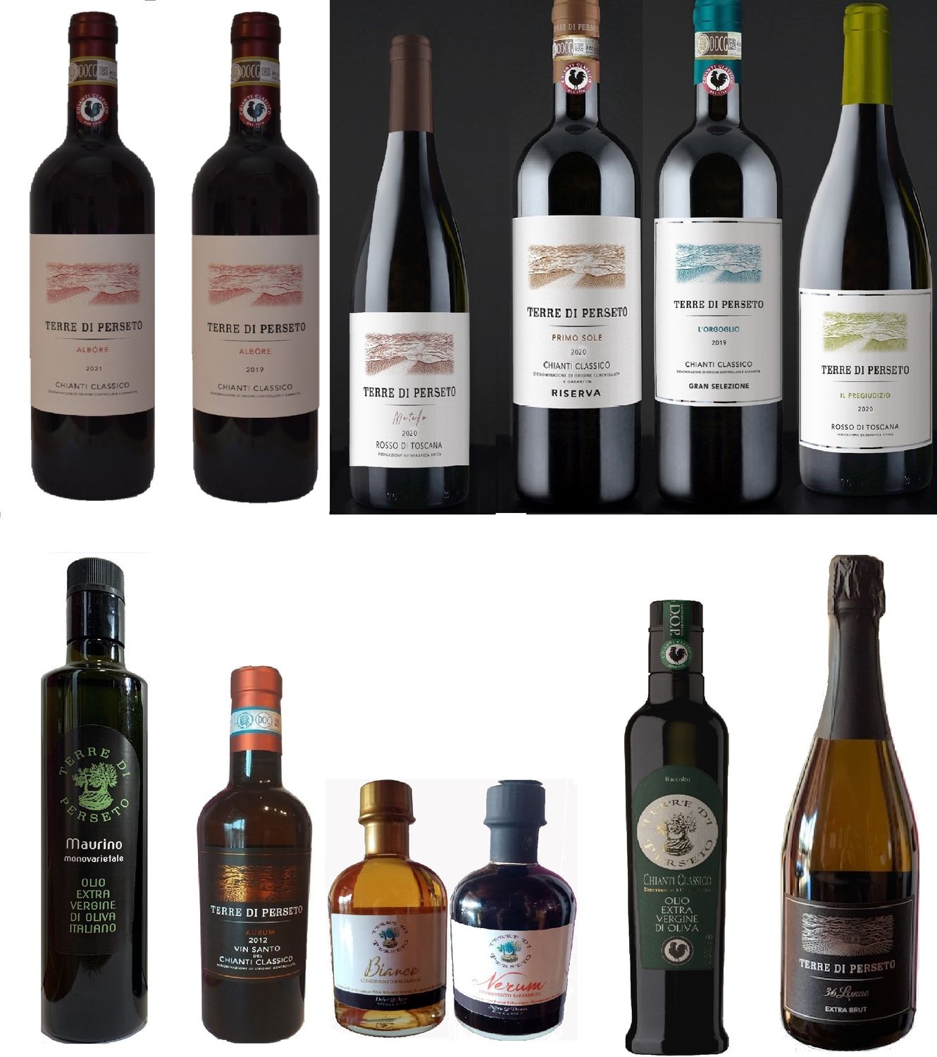 "ALL WINES plus the SPARKLING WINE "SPUMANTE 36 LUNAE", our BALSAMICS & E.V. OLIVE-OILS PACKAGE": //PRICE for 12 BOTTLES as per PHOTO "ALL WINES plus the SPARKLING WINE "SPUMANTE 36 LUNAE", our BALSAMICS & E.V. OLIVE-OILS PACKAGE": //PRICE for 12 BOTTLES as per PHOTO