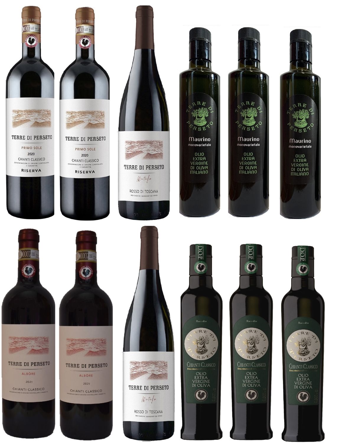 PACKAGE "3 REDS & 2 OILS": 2 RISERVA PRIMO SOLE CH.CLASS+2 ALBORE CH. CLASS+ 3 MAURINO EVO OIL + 3 DOP BLACK ROOSTER EVO OIL+2 METELLO IGT Red Wine// TOTAL PRICE FOR 12 BOTTLES PACKAGE "3 REDS & 2 OILS": 2 RISERVA PRIMO SOLE CH.CLASS+2 ALBORE CH. CLASS+ 3 MAURINO EVO OIL + 3 DOP BLACK ROOSTER EVO OIL+2 METELLO IGT Red Wine// TOTAL PRICE FOR 12 BOTTLES