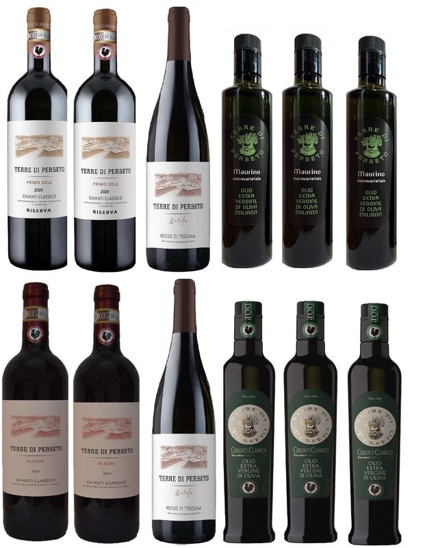 PACKAGE "3 REDS & 2 OILS": 2 RISERVA PRIMO SOLE CH.CLASS+2 ALBORE CH. CLASS+ 3 MAURINO EVO OIL + 3 DOP BLACK ROOSTER EVO OIL+2 METELLO IGT Red Wine// TOTAL PRICE FOR 12 BOTTLES PACKAGE "3 REDS & 2 OILS": 2 RISERVA PRIMO SOLE CH.CLASS+2 ALBORE CH. CLASS+ 3 MAURINO EVO OIL + 3 DOP BLACK ROOSTER EVO OIL+2 METELLO IGT Red Wine// TOTAL PRICE FOR 12 BOTTLES