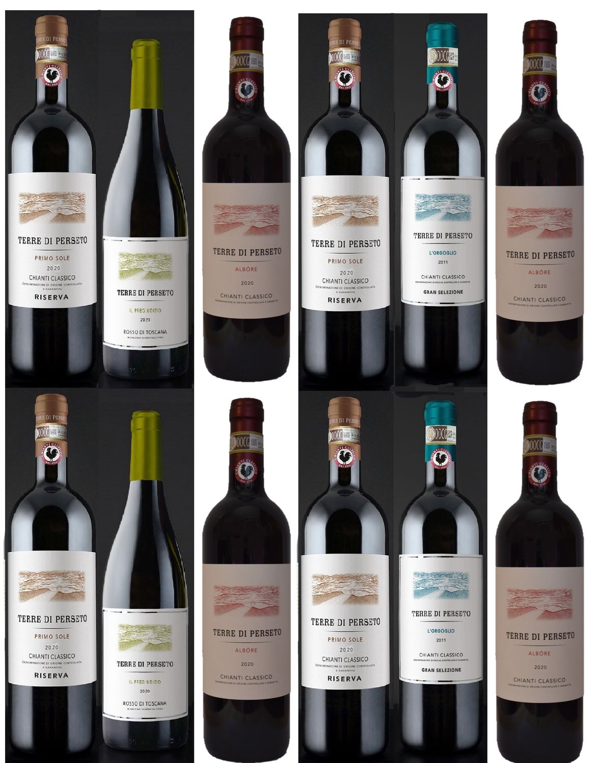 PACKAGE "SUPERTUSCAN+CHIANTI CLASSICO COLLECTION": 2 GRAND SELECTION "L'ORGOGLIO"+4 "PRIMO SOLE RISERVA" CH.CLASS.+4 "ALBORE" CH.CLASS.+2 SUPERTUSCAN "PREGIUDIZIO"// TOTAL PRICE FOR 12 BOTTLES PACKAGE "SUPERTUSCAN+CHIANTI CLASSICO COLLECTION": 2 GRAND SELECTION "L'ORGOGLIO"+4 "PRIMO SOLE RISERVA" CH.CLASS.+4 "ALBORE" CH.CLASS.+2 SUPERTUSCAN "PREGIUDIZIO"// TOTAL PRICE FOR 12 BOTTLES