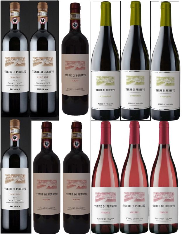 PACKAGE "DEEP &amp; EASY": 3 RISERVA PRIMO SOLE CH.CLASS+3 ALBORE CH. CLASS+ 3 SUPERTUSCAN IL PREGIUDIZIO + 3 VERZIERE ROSE' WINE// TOTAL PRICE FOR 12 BOTTLES
