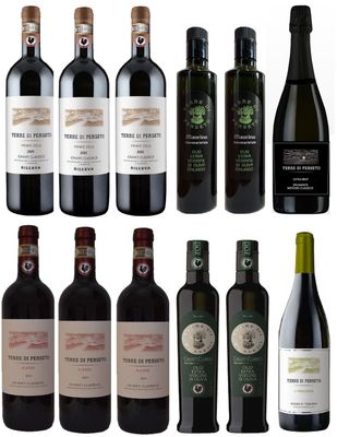 4 bott. Olio EVO (2 bott. per ognuna delle 2 tipologie Maurino Monovarietale e DOP Chianti Classico) + 3 RISERVE 'PRIMO SOLE' 2020 e 3 'ALBORE' Chianti Classico 2021+1 Supertuscan +1 Spumante Extra Brut 4 bott. Olio EVO (2 bott. per ognuna delle 2 tipologie Maurino Monovarietale e DOP Chianti Classico) + 3 RISERVE 'PRIMO SOLE' 2020 e 3 'ALBORE' Chianti Classico 2021+1 Supertuscan +1 Spumante Extra Brut