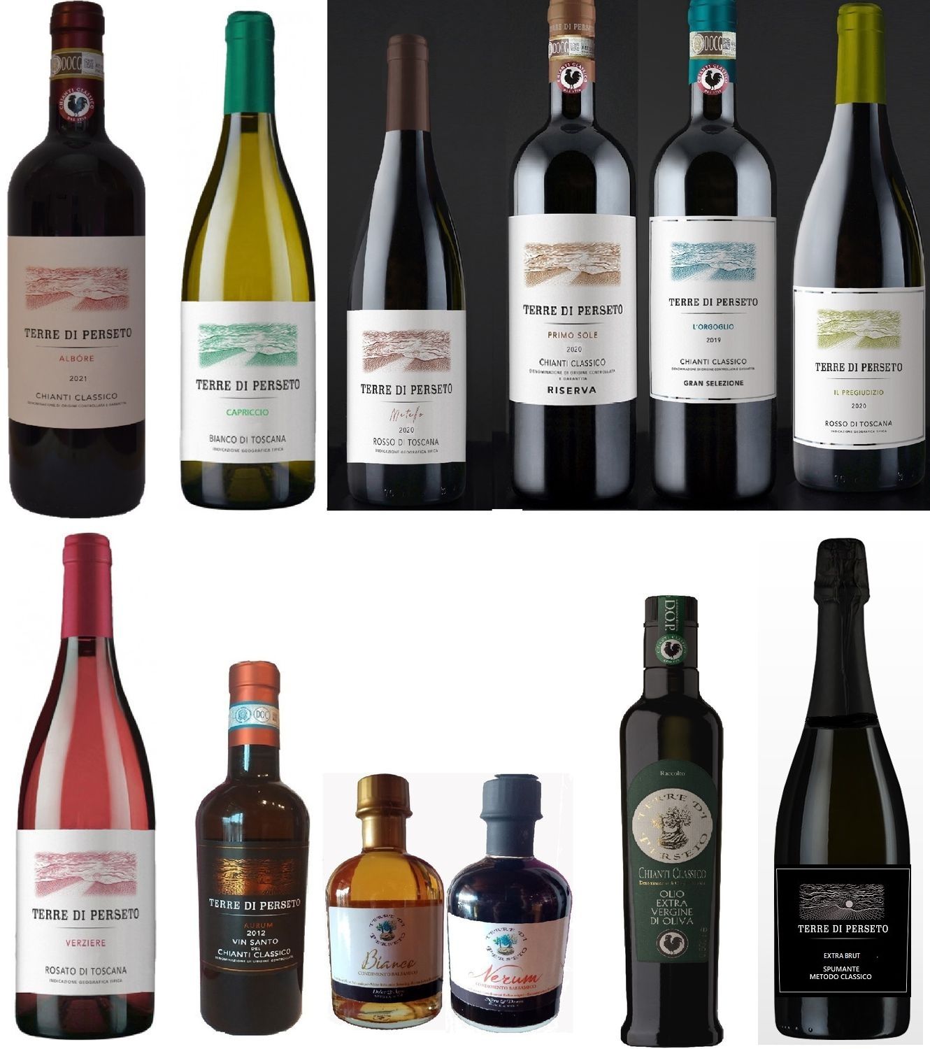 "ALL WINES plus the SPARKLING WINE "SPUMANTE", our BALSAMICS &amp; E.V. OLIVE-OIL PACKAGE": //PRICE for 12 BOTTLES as per PHOTO