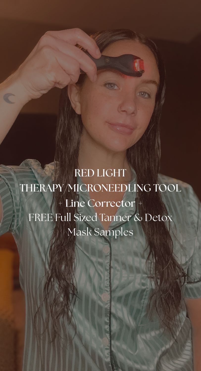 RED LIGHT THERAPY/MICRONEEDLING TOOL + Line Corrector + FREE Full Sized Tanner &amp; Detox Mask Samples