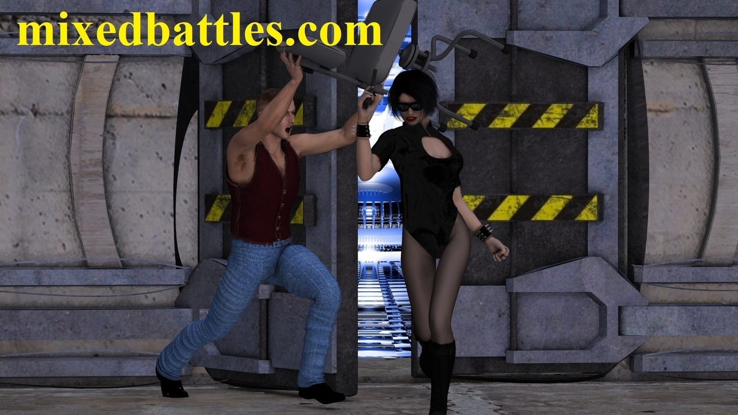 police woman vs man fighting