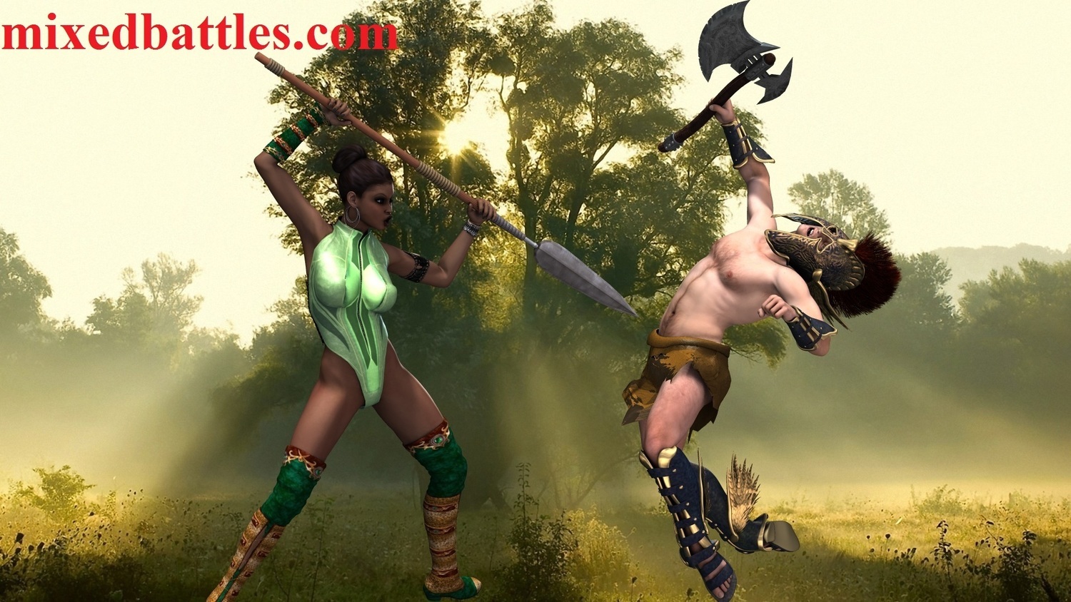 african woman vs man spear fight